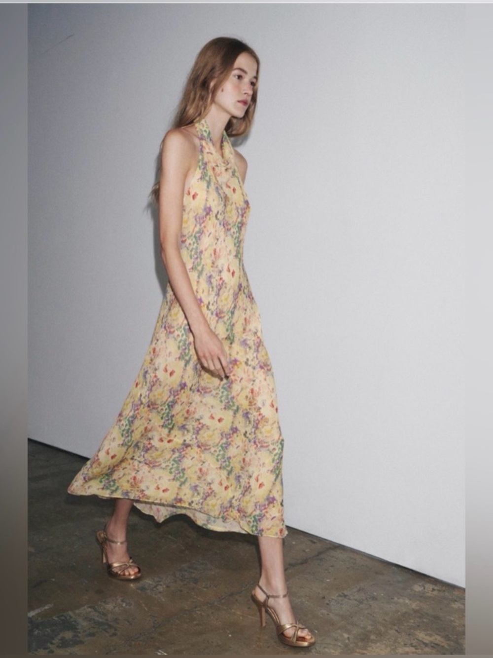 Zara - ZW Collection Yellow Floral Halter Maxi Dress